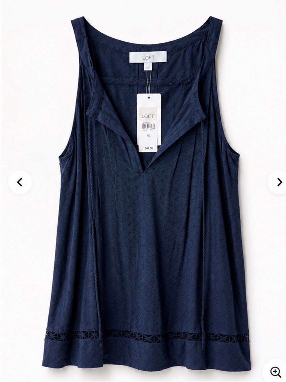 LOFT Navy Sleeveless V-Neck Tank with Trim